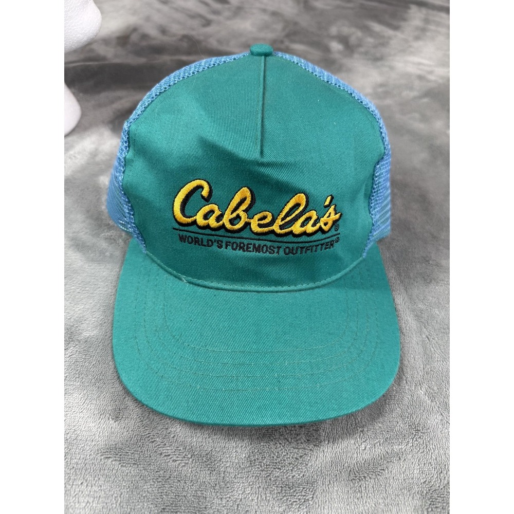 Vintage Cabela's Hat Cap Snap Back Green Blue Trucker Mesh Embroidered Mens 90s - Picture 7 of 8